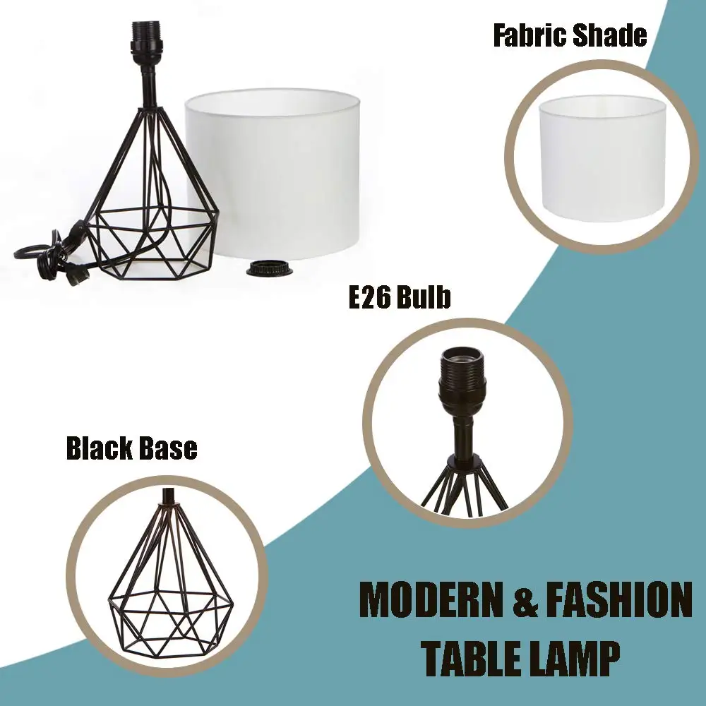 

Decorative Retro Geometric Table Lamp Drum Shade Bedside Home Lighting Light for Bedroom Living Study Room Lamp