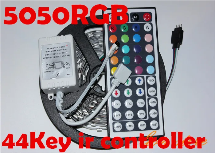 5 м/лот неводонепроницаемая Светодиодная лента 5050 RGB 12 В постоянного тока светильник 30 светодиодный одов/м, 5 м 150 светодиодов, SMD5050 + пульт дистанционного управления на 44 кнопки
