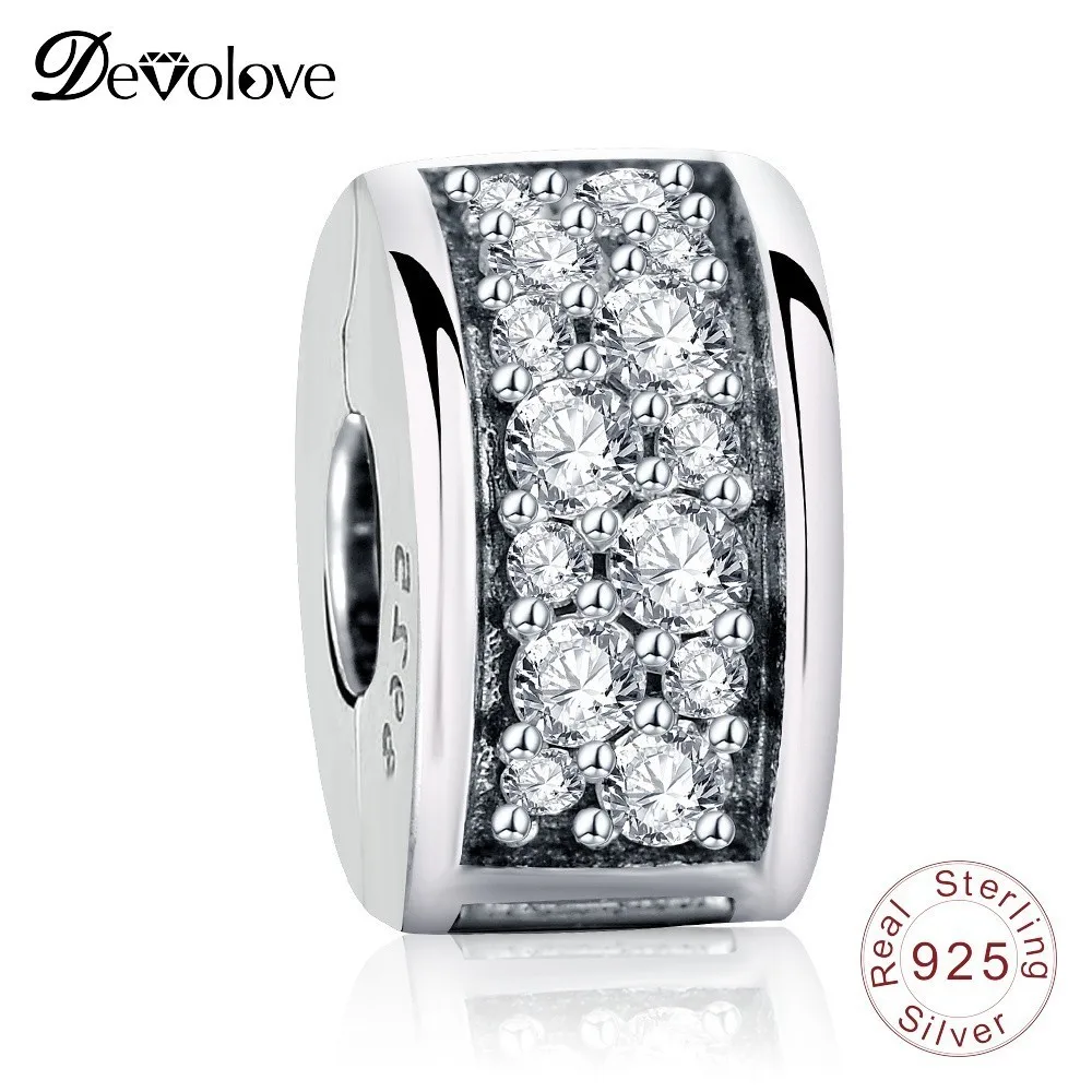 Devolove Dazzling Elegance Cubic Zircon Clip Charms Bead 925 Sterling Silver Beads Fit Pandora Bracelets Fine Dropshipping | Украшения и