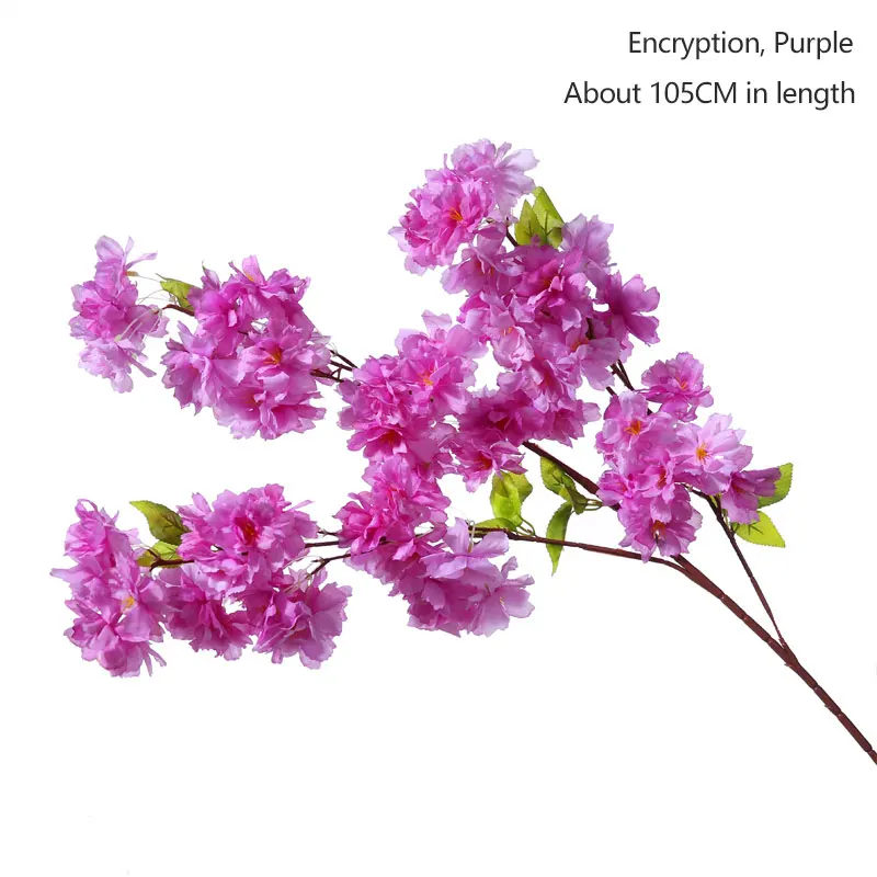 purple yumai 105см поддельные вишневого дерева 3 вилка ветка сакуры искусственный цветок шелковый свадебный фон украшения стены цветы - Color: purple