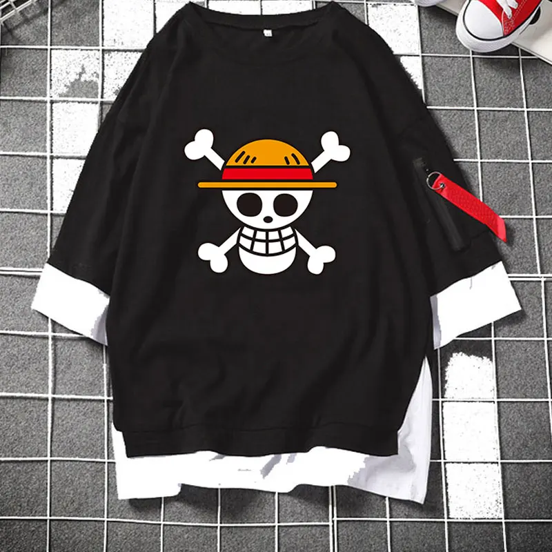 Аниме цельная соломенная шляпа Пираты Луффи череп Jolly Roger Многослойные футболки