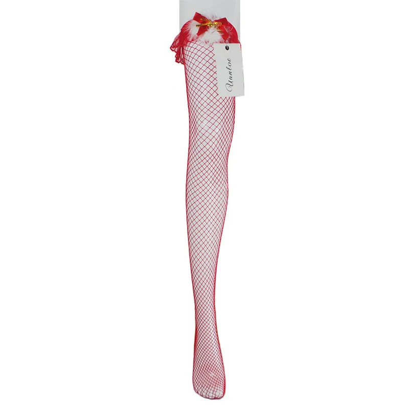 BEILEISI женские пикантные красные ажурные высокие рождественские чулки с бантом