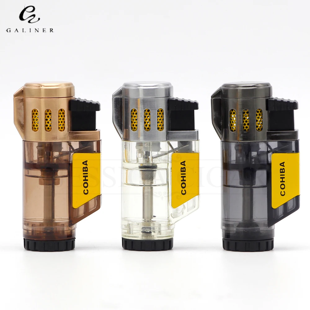 COHIBA гаджеты Мужская прозрачная Бутановая газовая зажигалка Ветроустойчивая 3