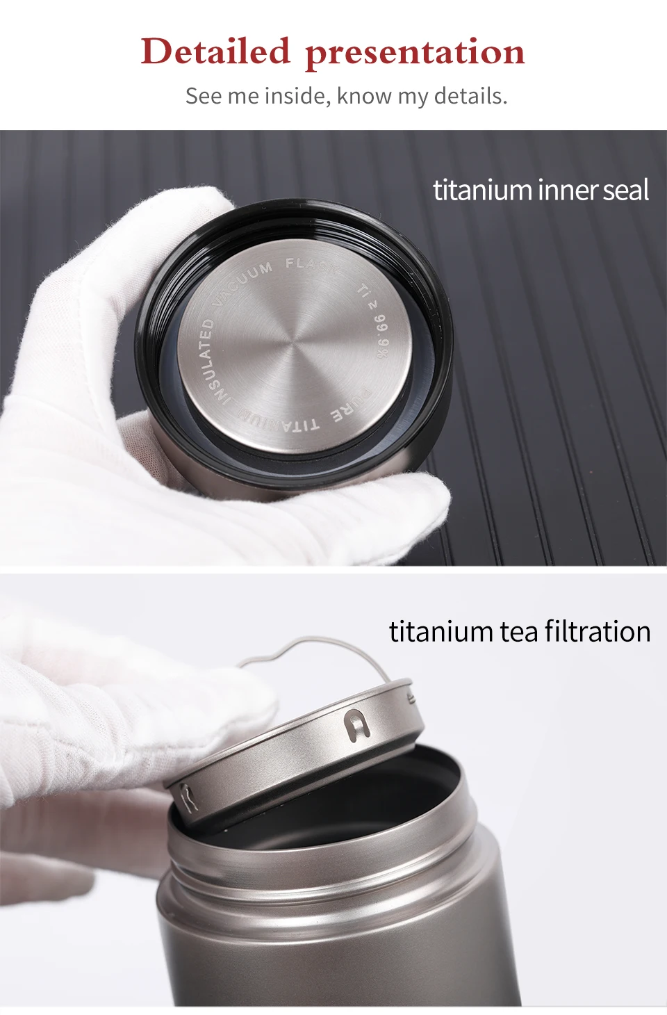 Tiartisan открытый титановый изолированный термос с чайным фильтром с двойными стенками для кемпинга, чайник для питьевой воды 400 мл Ta8401Ti