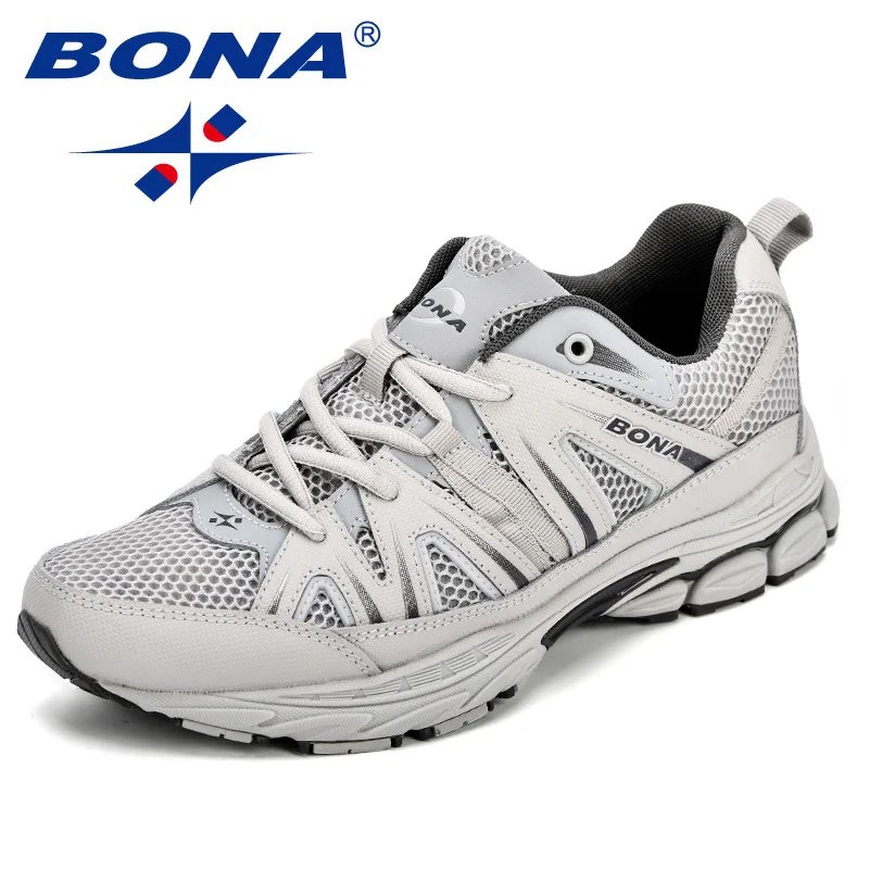 Light grey deep grey BONA несколько популярных Стиль Для мужчин бега спортивная обувь, обувь из сетчатого материала, корова Разделение микрофибра Для мужчин Спортивная обувь на шнуровке; уличные беговые кроссовки; мужские кроссовки 9908 - Color: Light grey deep grey