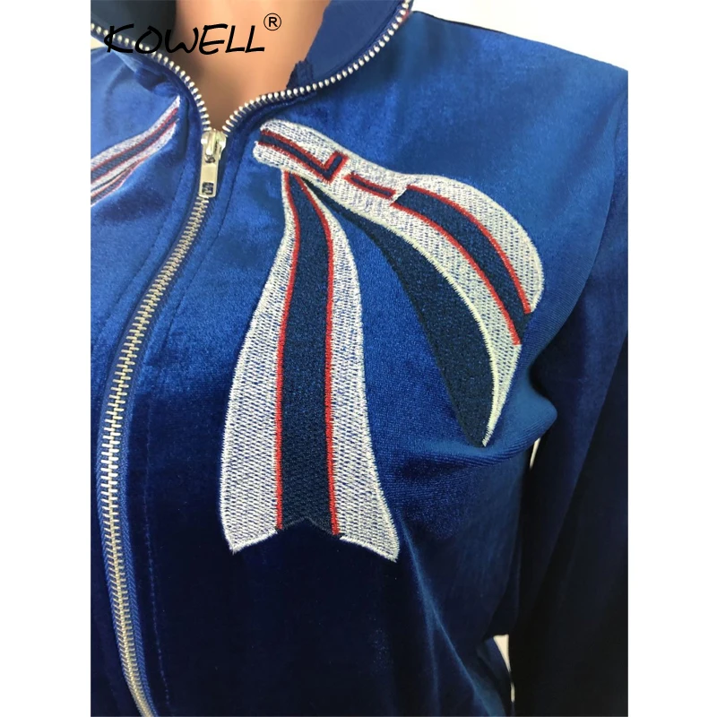 Women Tracksuit Winter Embroidery Two Piece Set Patchwork Velvet Casual Sweatshirts Tops+Long Pants Sets Warm 2 |