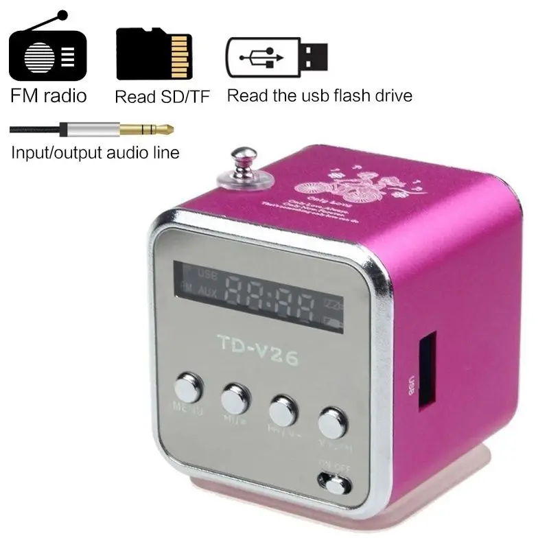 Мини-динамик портативный TD-V26 MP3 музыкальный плеер с ЖК-поддержкой fm-радио Micro TF SD Стерео Громкий динамик для мобильных телефонов