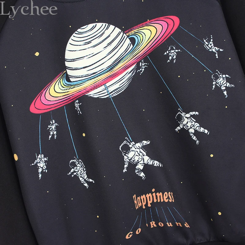 Женский свитшот Lychee в стиле Харадзюку пуловер с принтом астронавта Сатурна