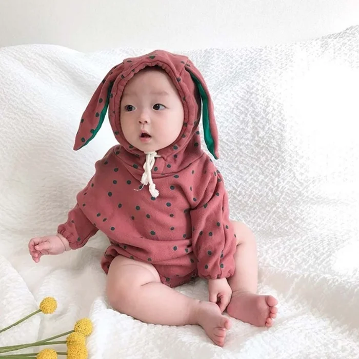 Милого маленького медвежьими ушками, повседневное Хлопковое платье, плюс бархат Костюмы для маленьких девочек одежда для детей розовый Боди для маленьких девочек одежда комбинезоны для малышей