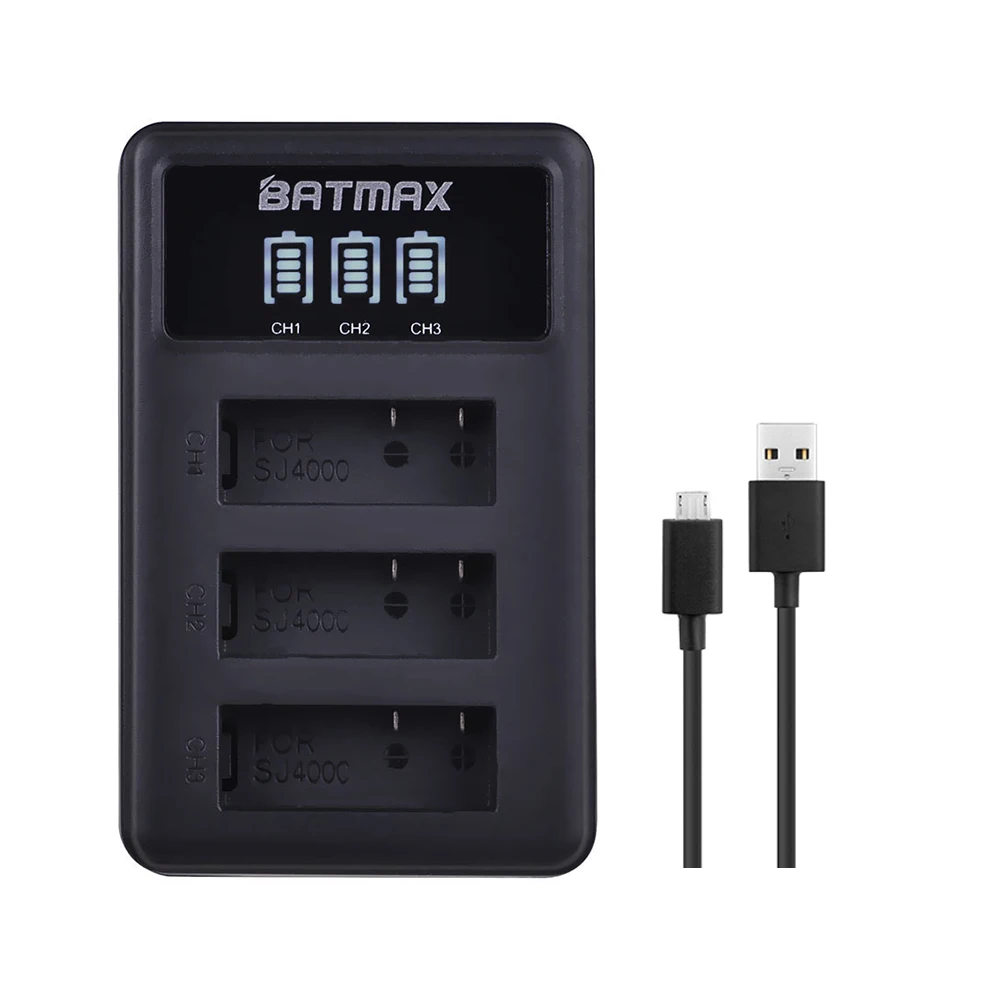Batmax 2 шт. PG1050 батарея для камеры + LED 3 слота USB зарядное устройство SJCAM SJ4000 WiFi SJ5000 Plus