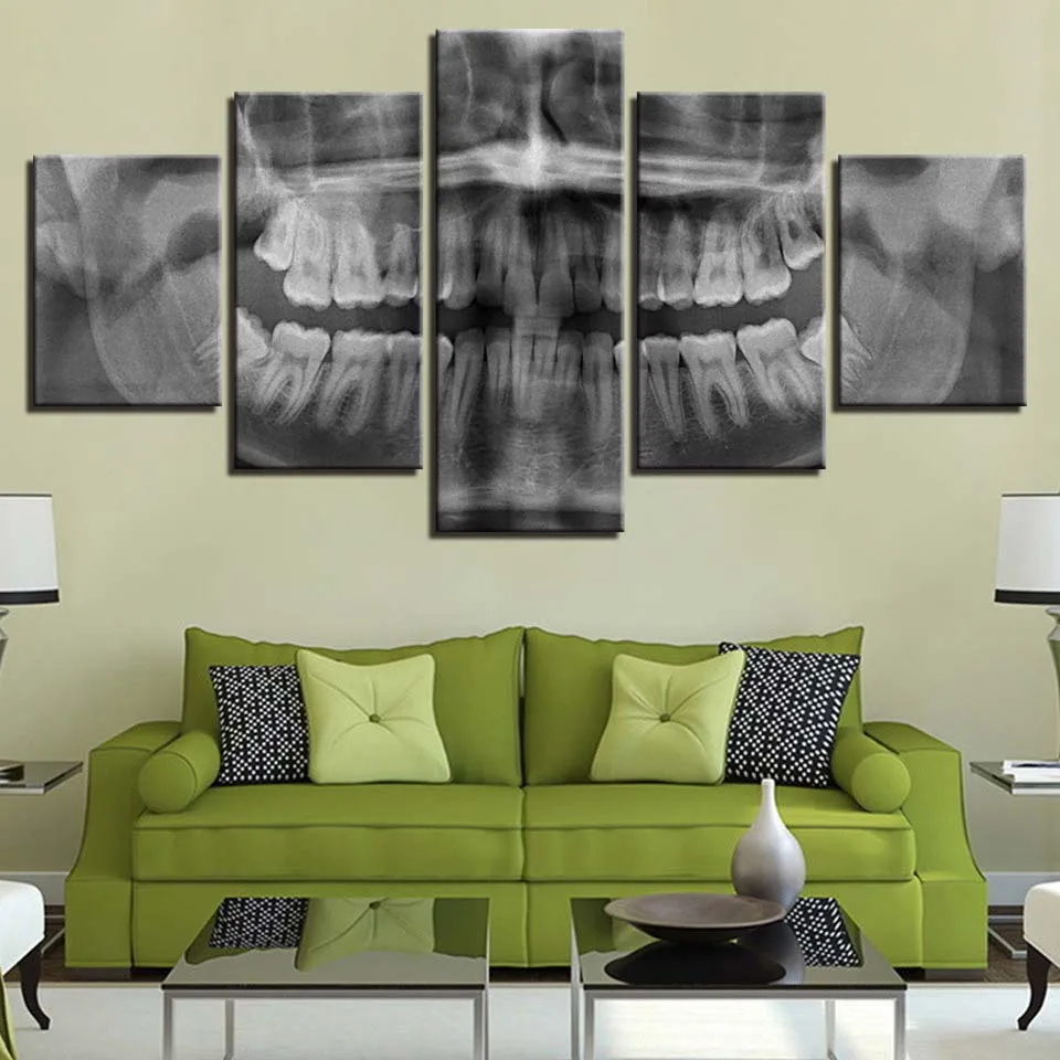 Modern Home Wall Art Unframe Decor 5 Pieces Skull Teeth Modular Pictures For Living Room HD Printed Painting On Canvas Poster | Дом и сад