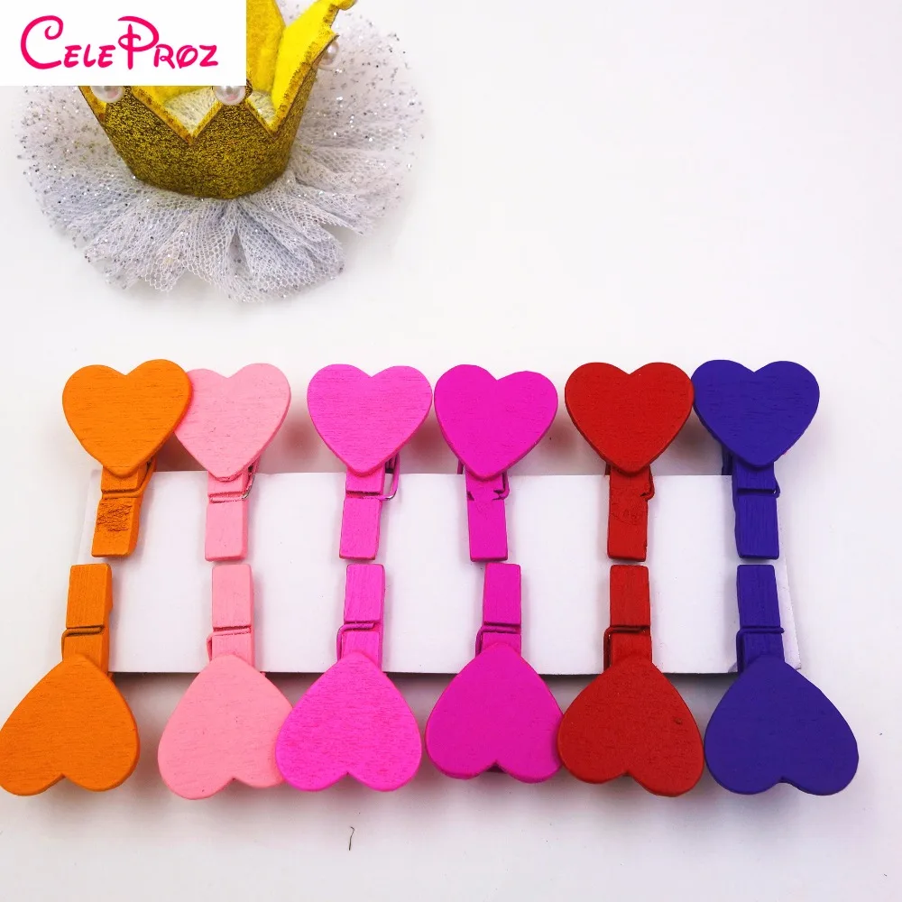 12 шт мини красочные сердца деревянные клипсы для фото прищепка ремесло украшения