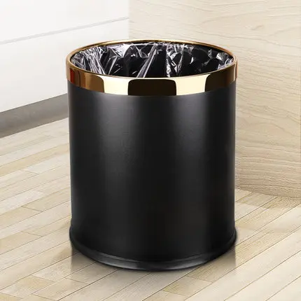 black lacquer gold r Металлическая мусорная корзина для дома и офиса, двухслойная 10л 14л открытая Верхняя Круглая габаражная банка для ванной комнаты кухни отеля мусорное ведро - Цвет: black lacquer gold r