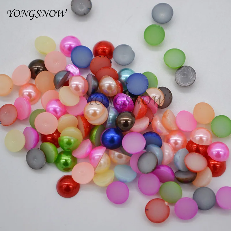 200Pcs/lot 6mm Multicolor Acrylic Imitation Beads Pearl Half Round Flatback Bead Wedding Party Decor DIY Nail Art Decorate75z
