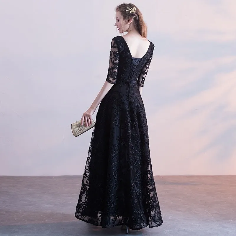 

Sweet Memory Black Half Sleeve Vintage Mother Dress 2019 New Long Slim Lace Elegant Party Dresses SW19160