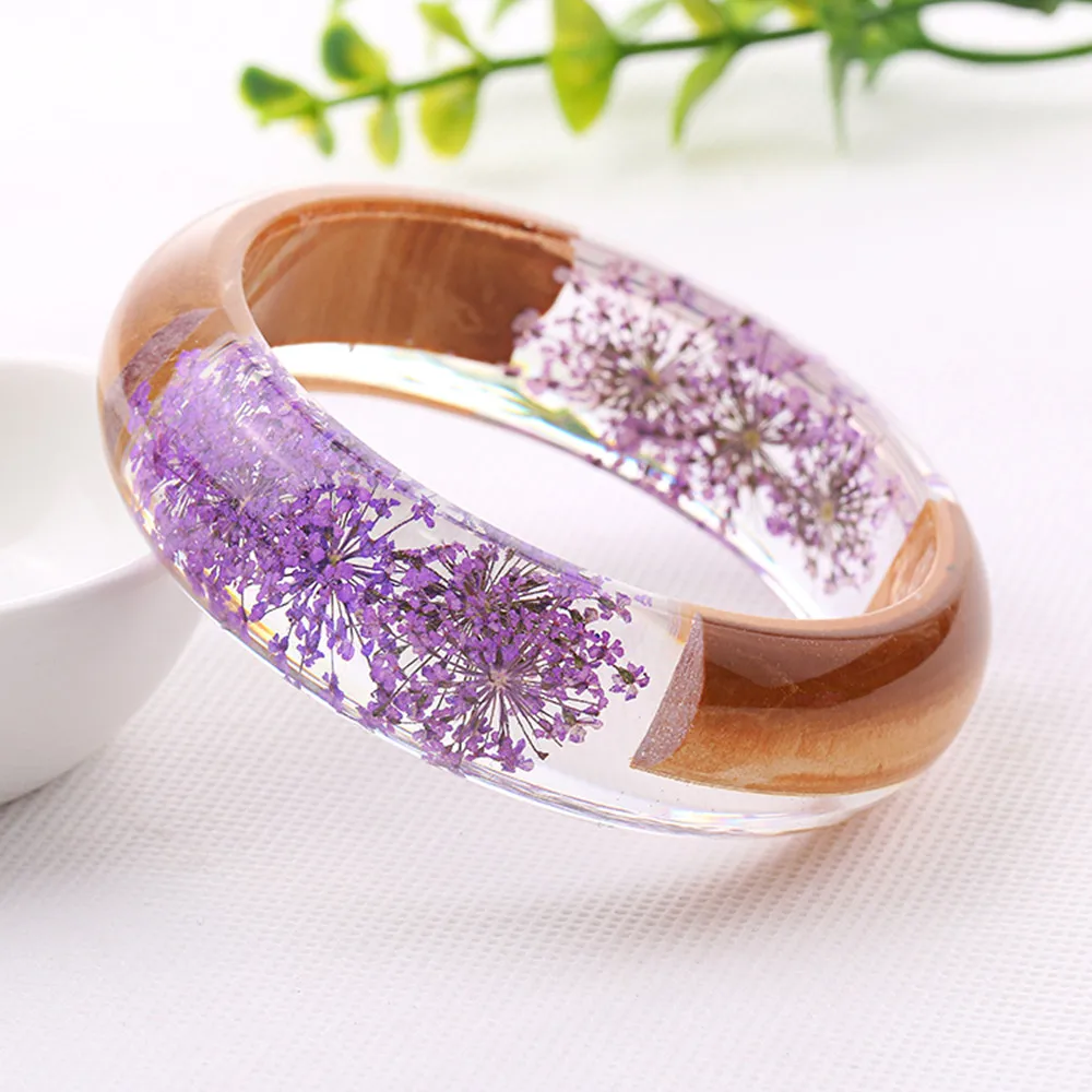 Houbian Purple Dried Flower Bracelet Women'S Wooden Resin for Party | Украшения и аксессуары