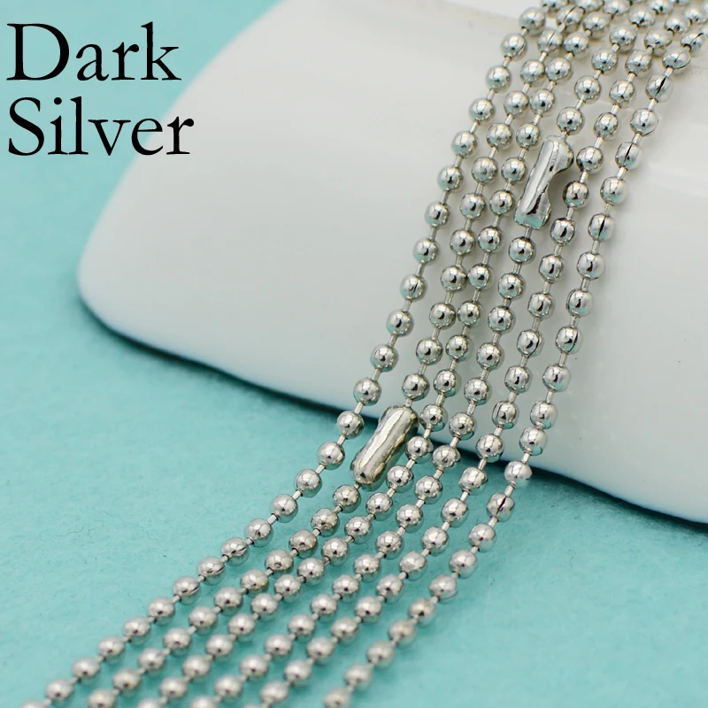 Dark (anti) Silver 20 шт-8 цветов 2,4 мм ожерелье с шариковой цепочкой, 24 дюйма и 30 дюймовый шарик цепь, 2,4 мм Шаровая цепь-серебро, золото, бронза, медь, черный - Окраска металла: Dark (anti) Silver
