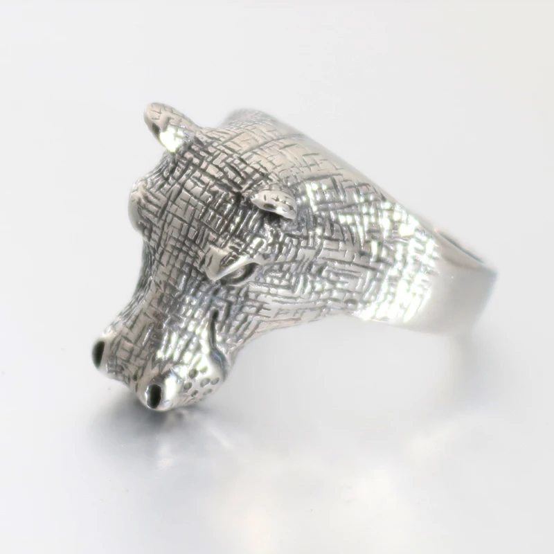 2019 Hip Hop Cool Animal Rhinoceros Ring Male 316L Stainless Steel Fashion Biker Punk Hippo Head Rings For Mens | Украшения и