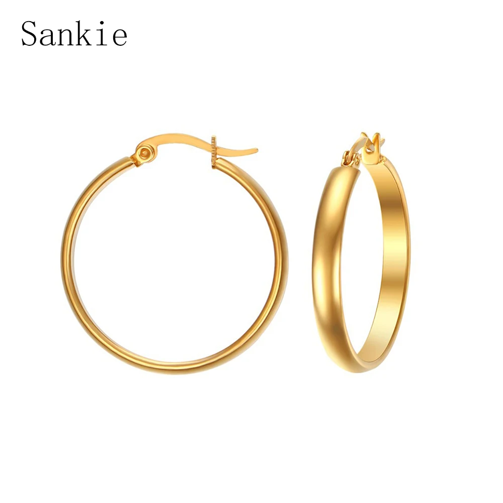 Sankie круглые серьги-кольца для Для женщин Золотой Цвет Нержавеющая сталь оптовой продаже сережек Мода модные Стальной Обруч Серьги