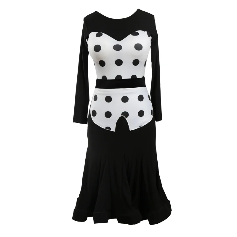 

new black polka dot latin dress fringe latin competition dress dance wear backless dance costumes for women dancing clothes