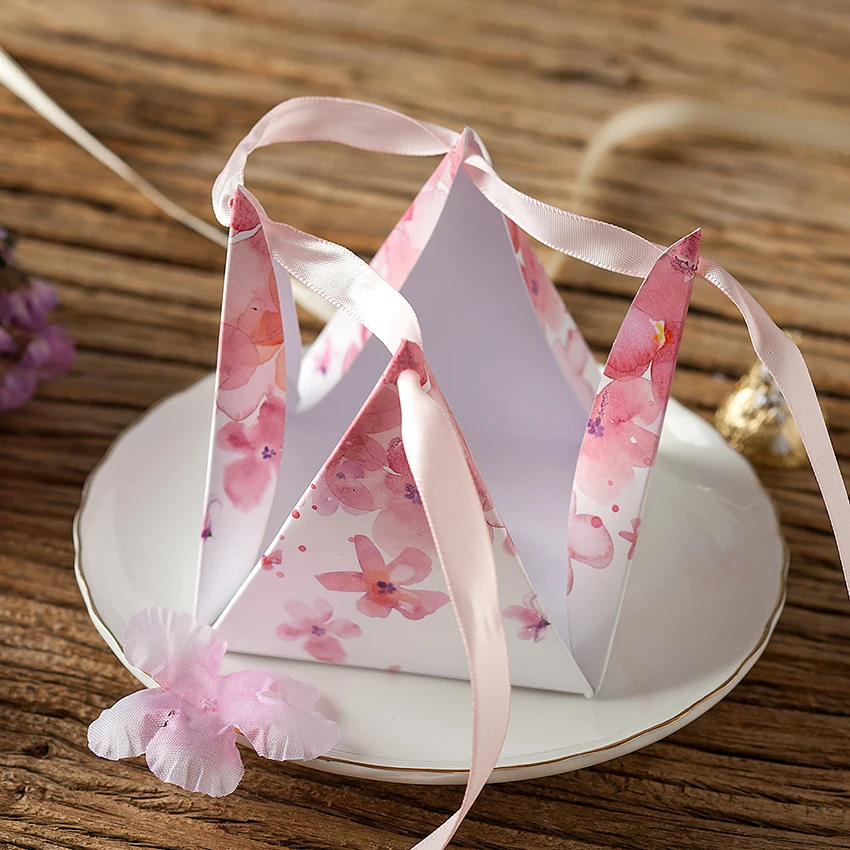 50 шт. Новые Креативные розовые цветочные треугольные пирамиды Свадебные