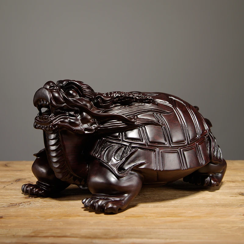 

Ebony Carved Dragon Turtle Ornaments Solid Wood Beast Basaltic Car Home Accessories Living Room Feng Shui Crafts
