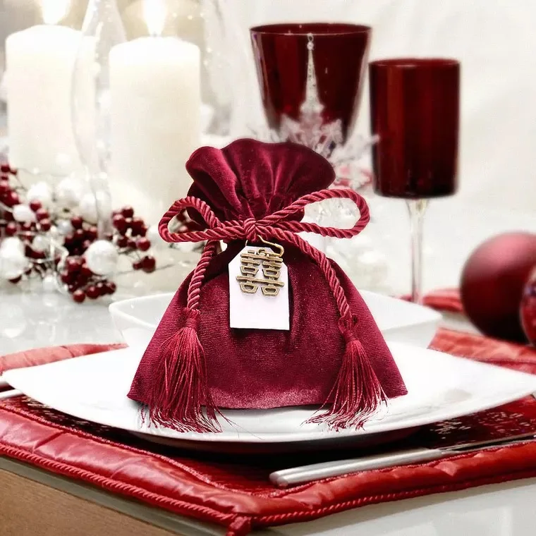 10pcs 14cmX12cm chinese style Wedding Candy Bag with Tassels Gifts Pouch Favor Bags rustic wedding favors and gifts for guest | Дом и сад
