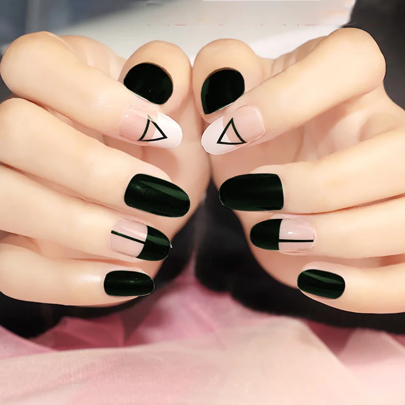 Миндаль поддельные ногти УФ печать короткий размер Diy Дизайн Ногтей пресс на