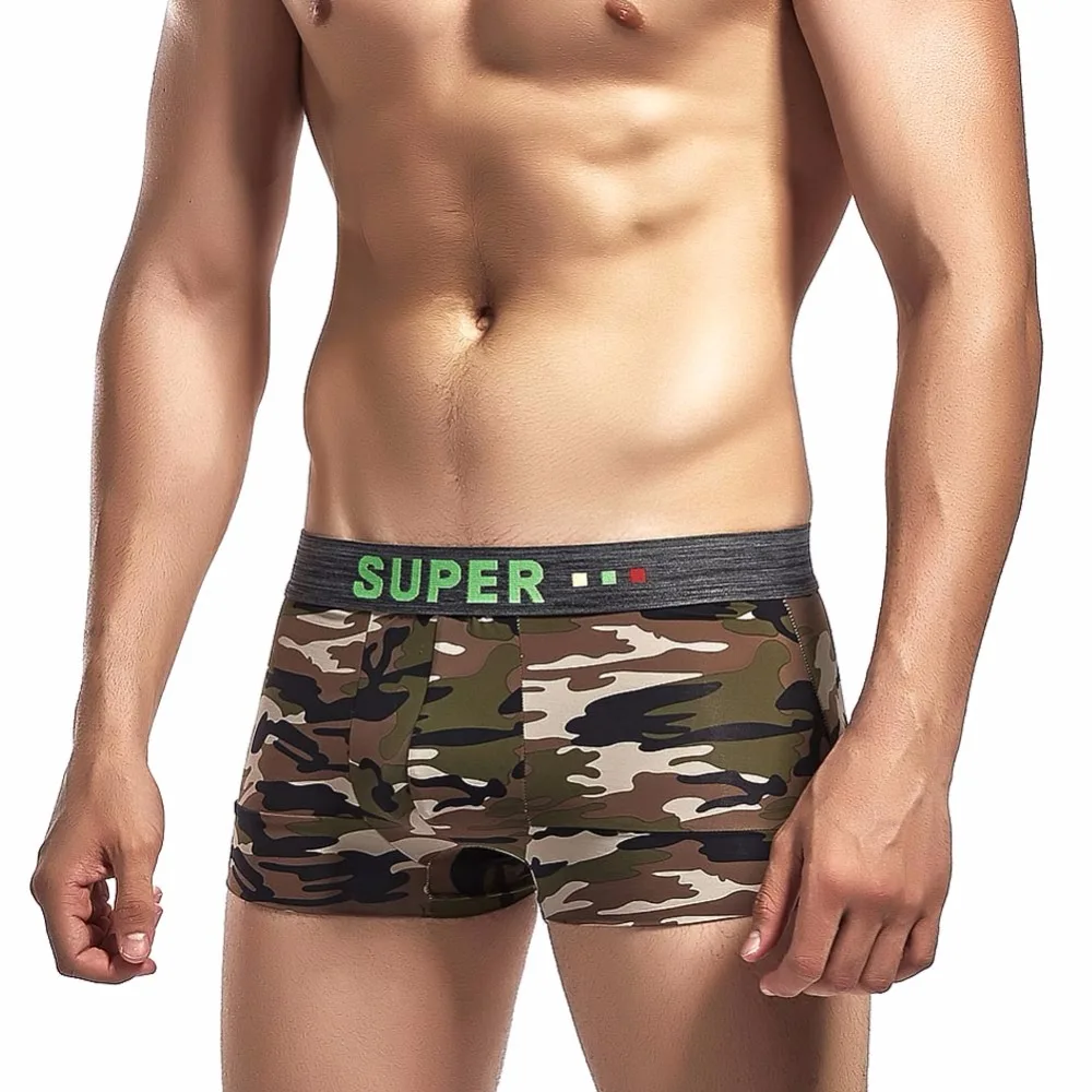 Новое поступление мужские хлопковые боксеры нижнее белье Superbody с низкой талией камуфляжные трусы модные сексуальные U выпуклые кальсоны Боксеры Шорты