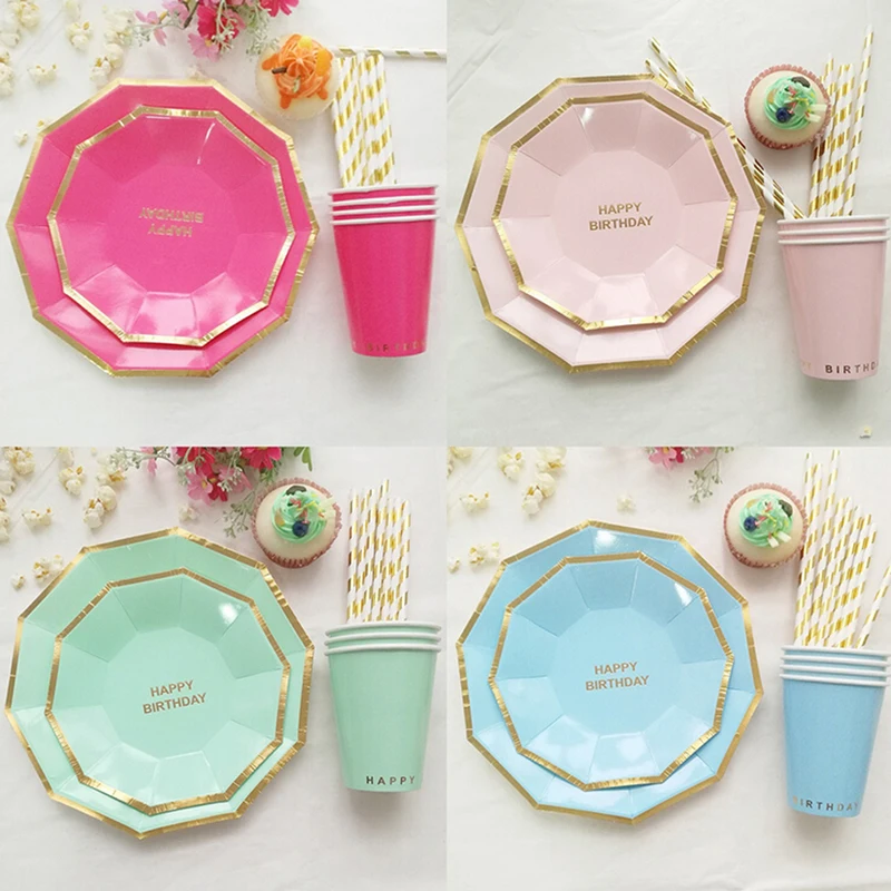 Золотая оправа одноразовая бумажная посуда наборы бумажных питьевых кружки с