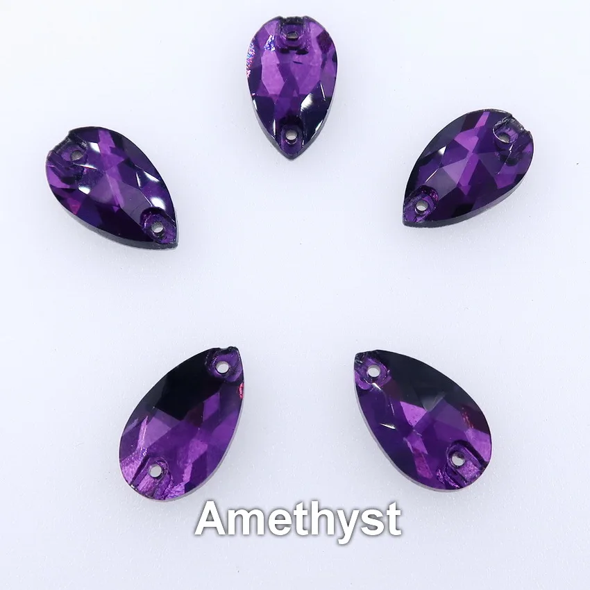 A18 Amethyst Тонкие в форме капли плоские стеклянные кристаллы с двумя отверстиями 3 размера цвета микс Пришивные хрустальные бусины свадебное платье diy отделка - Цвет: A18 Amethyst