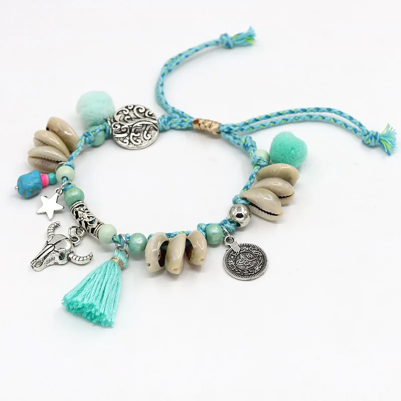 Женские ножные браслеты в виде ракушек; Boho; ювелирные изделия для ног; пляжные босоножки; браслет на щиколотке; женские туфли с кисточками и ремешком на щиколотке; Прямая поставка
