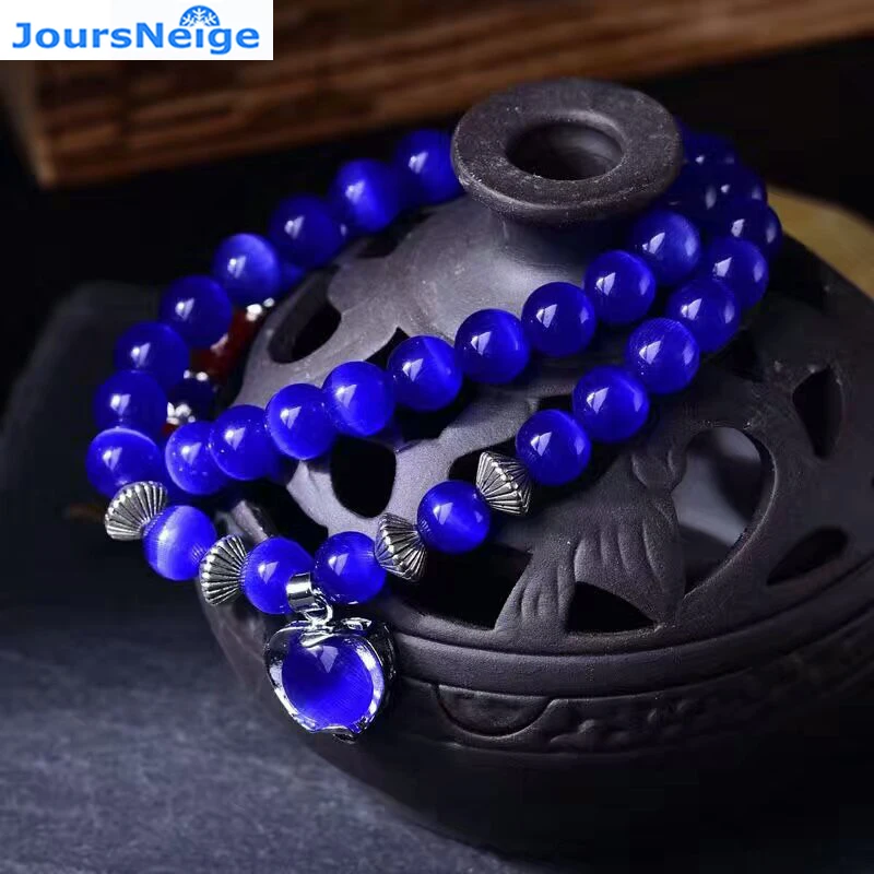 

JoursNeige Natural Blue Cat Eye Stone Bracelets Heart Pendant For Women Girl Two Laps Bracelet Original Design Simple Jewelry