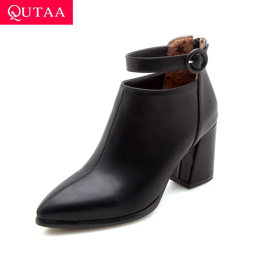 Женские ботинки на молнии QUTAA короткие из искусственной кожи среднем каблуке с