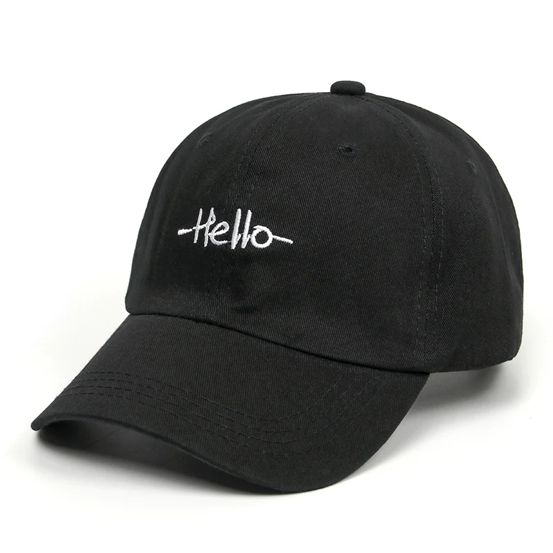 Мужская бейсболка с надписью Hello черная хлопковая вышивкой бейсболки для женщин