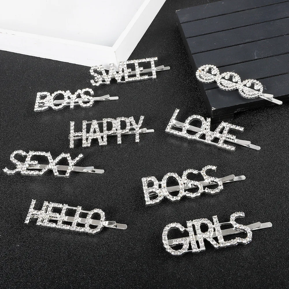 1 шт. заколки для волос с блестящими буквами стразы кристаллами и стразами зажимы