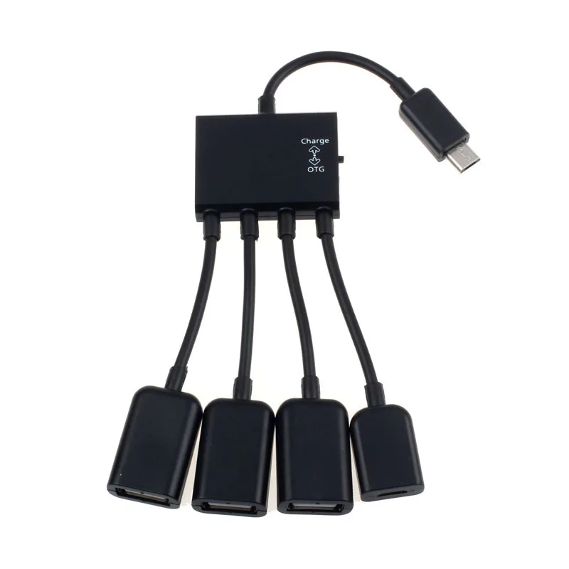 Черный 4 портовый микро USB кабель OTG для зарядки смартфона|USB-хабы| |