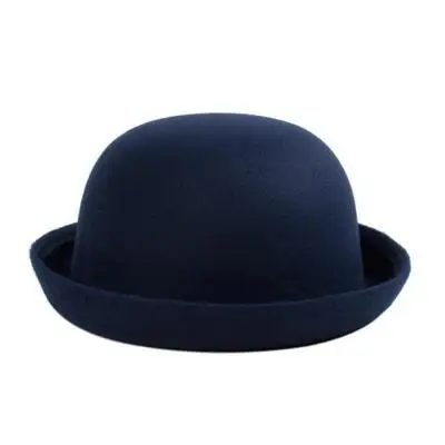 Navy Retail Little Girls Fedora Hat Dome Cap Children Dress Hats Kids Caps Felt Hats Wool Felting Bowler Hat - Цвет: Navy