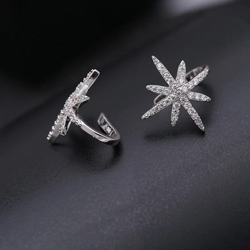 one pair Корейская Мода Серебряная манжета для уха со звездой для женщин микро Pave CZ Циркон Большие Клипсы Серьги манжеты Патри ювелирные изделия Прямая поставка - Окраска металла: one pair