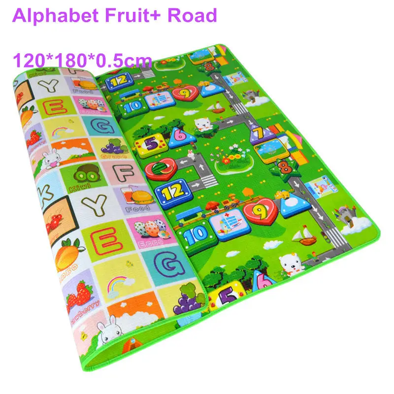 Road 120-180 Детский игровой коврик для ползания, 200*180*0,5 см, двойная поверхность, образовательный алфавит, коврик в форме животного, Детский водонепроницаемый коврик, развивающий коврик - Цвет: Road 120-180