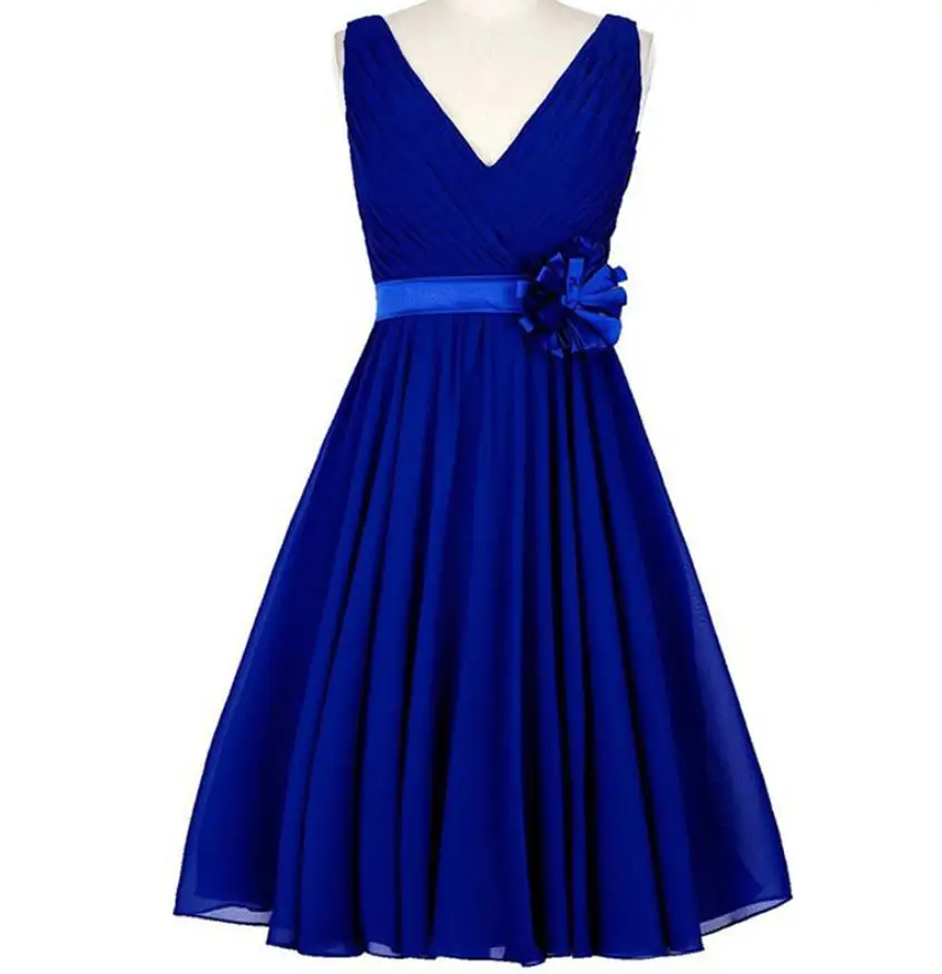 royal blue Свадебное платье для гостей новые шифоновые сексуальные v-образным вырезом трапециевидные бирюзовые розовые васильковые, золотые короткое платье подружки невесты vestido madrinha - Цвет: royal blue