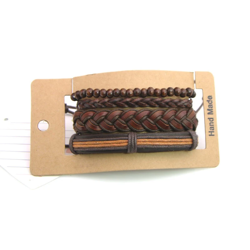 2019 Hot Sell 100% hand-woven Fashion Jewelry Wrap multilayer Leather Braided Rope Wristband men bracelets &amp bangles for women |