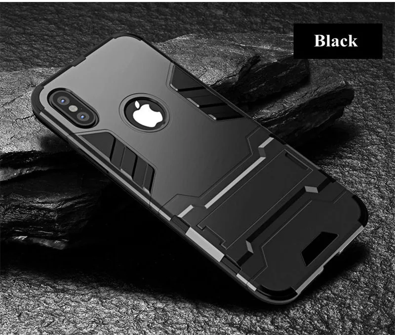 Чехлы для телефонов iPhone 5 5S 6 6 S Plus 7 8 Plus Гибридный противоударный Броня Прочный жесткий чехол для iPhone 8 X XR XS Max Stand Cover - Цвет: Black