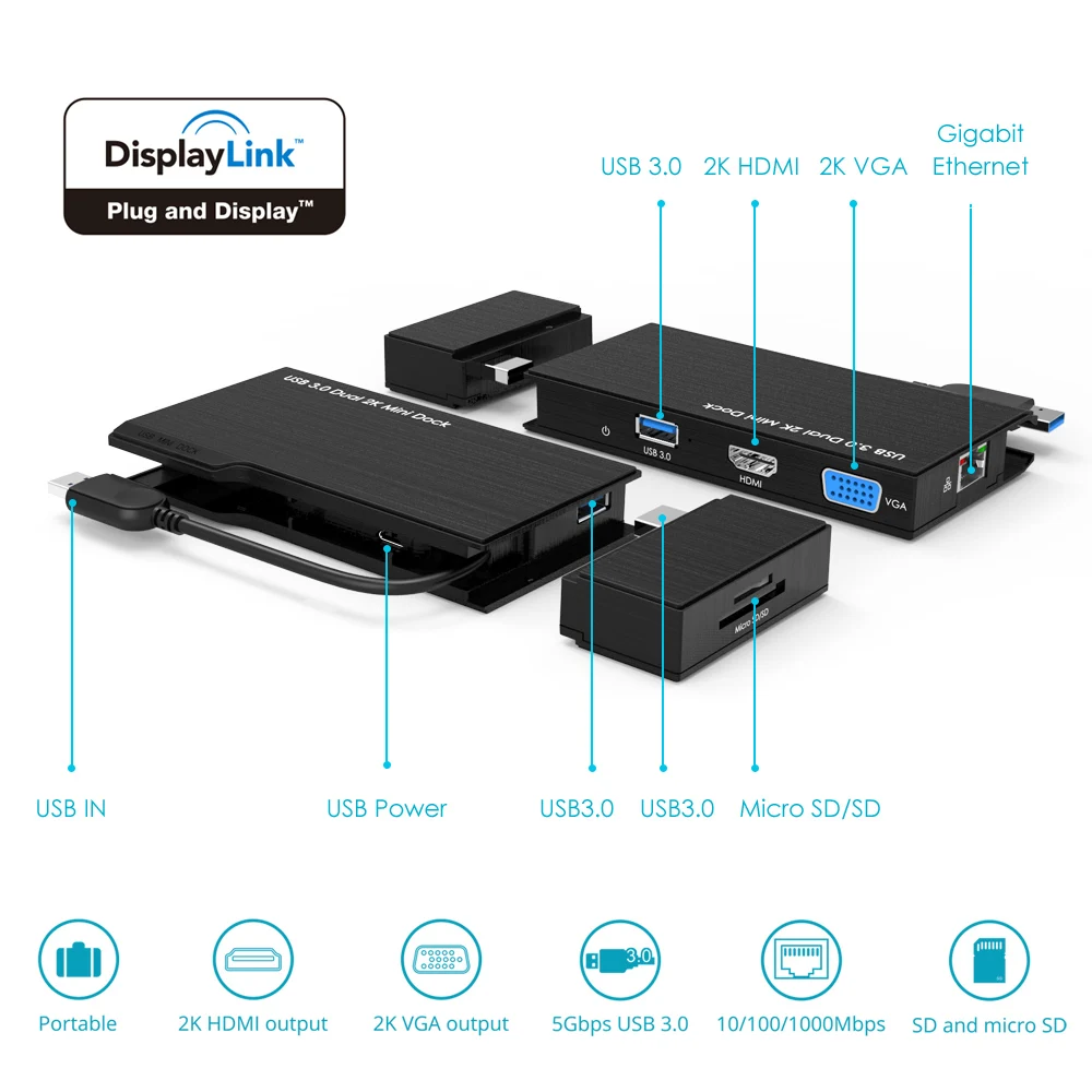Full HD 2K комбинированная мини Док станция USB 3 0 концентратор устройство для чтения SD
