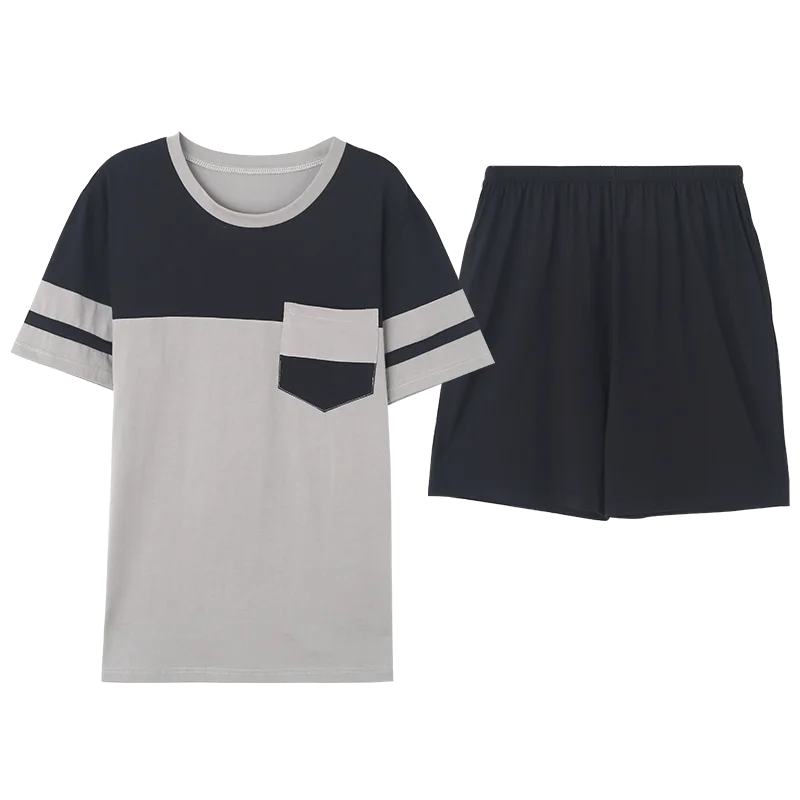 S2006-Grey Mens Pajama Set Cotton Home Clothing Leisure Sleeping Suit Men Summer Shorts Pyjama Set Cotton Men Two Pieces Nightwear Men - Color: S2006-Grey