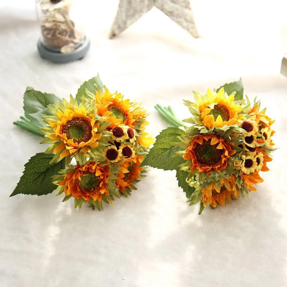 Шелковый желтый подсолнух ветка 27 см яркий букет искусственных подсолнухов