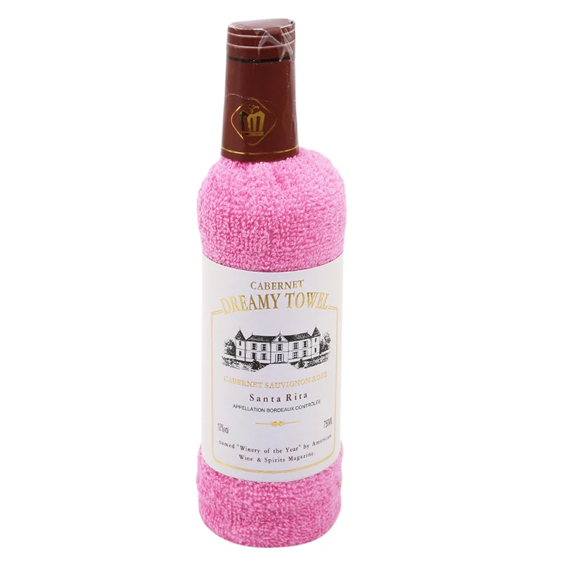 Pink Новейшее уникальное мягкое полотенце в форме бутылки Красного вина креативный подарок Мягкое хлопковое полотенце для лица подарок домашний текстиль свадебный подарок - Цвет: Pink