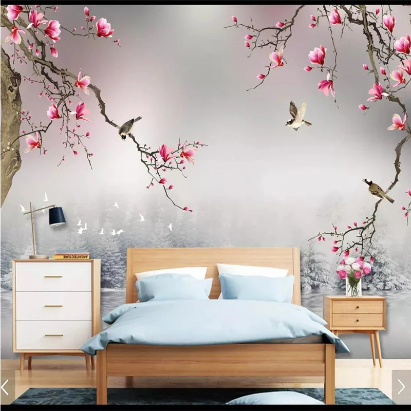 

Custom Mural Wallpaper Chinese Magnolia Bird Living Room Tv Background Wall