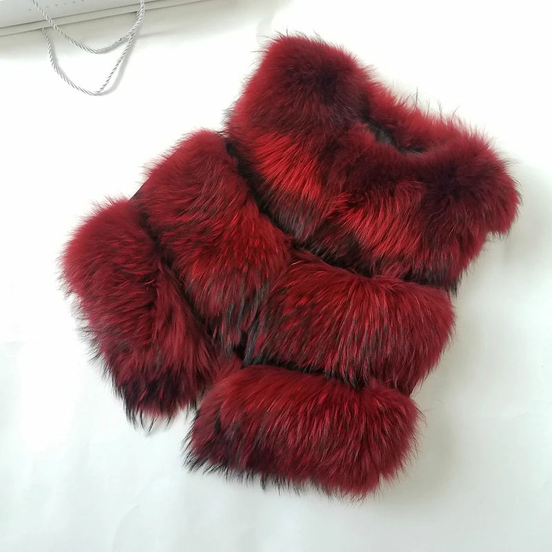 red OFTBUY, повседневный меховой жилет, зимняя куртка, пальто для женщин, натуральный мех енота, женский жилет, теплый толстый короткий жилет, женская уличная одежда - Цвет: red
