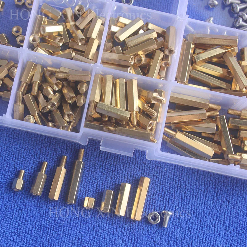 

300pc New M2/M3 Brass Spacer Standoff Hex Column Screw Nut Assortment Kit With Box Mayitr